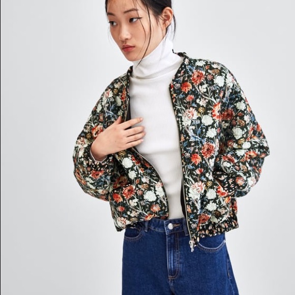 Zara Jackets & Blazers - zara floral zip up bomber jacket